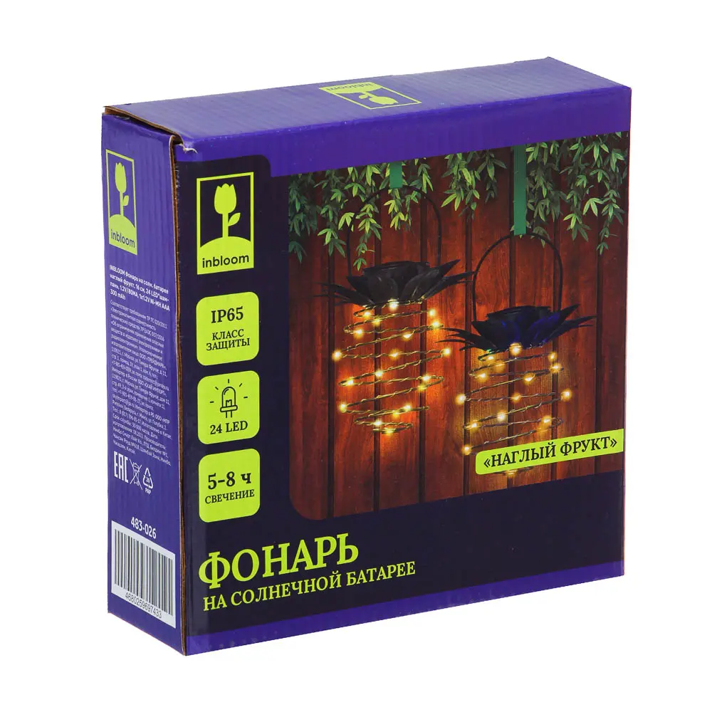 INBLOOM Фонарь на солн.батарее наглый фрукт, 16см, 24LED*шампань, 1.2V/80MA,1x1.2V Ni-MH AAA300mAh - #6