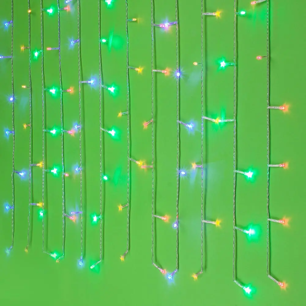 СНОУ БУМ Гирлянда эл. бахрома, 96LED, 3x0,7м, мультицвет, 8 реж, ПВХ прозр., коннектор, 220В - #1