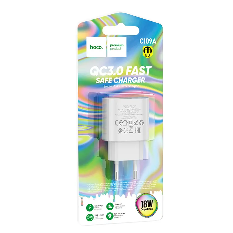 Сетевое зарядное устройство hoco. модель C109A, USB-A QC 20W, цвет: белый - #2