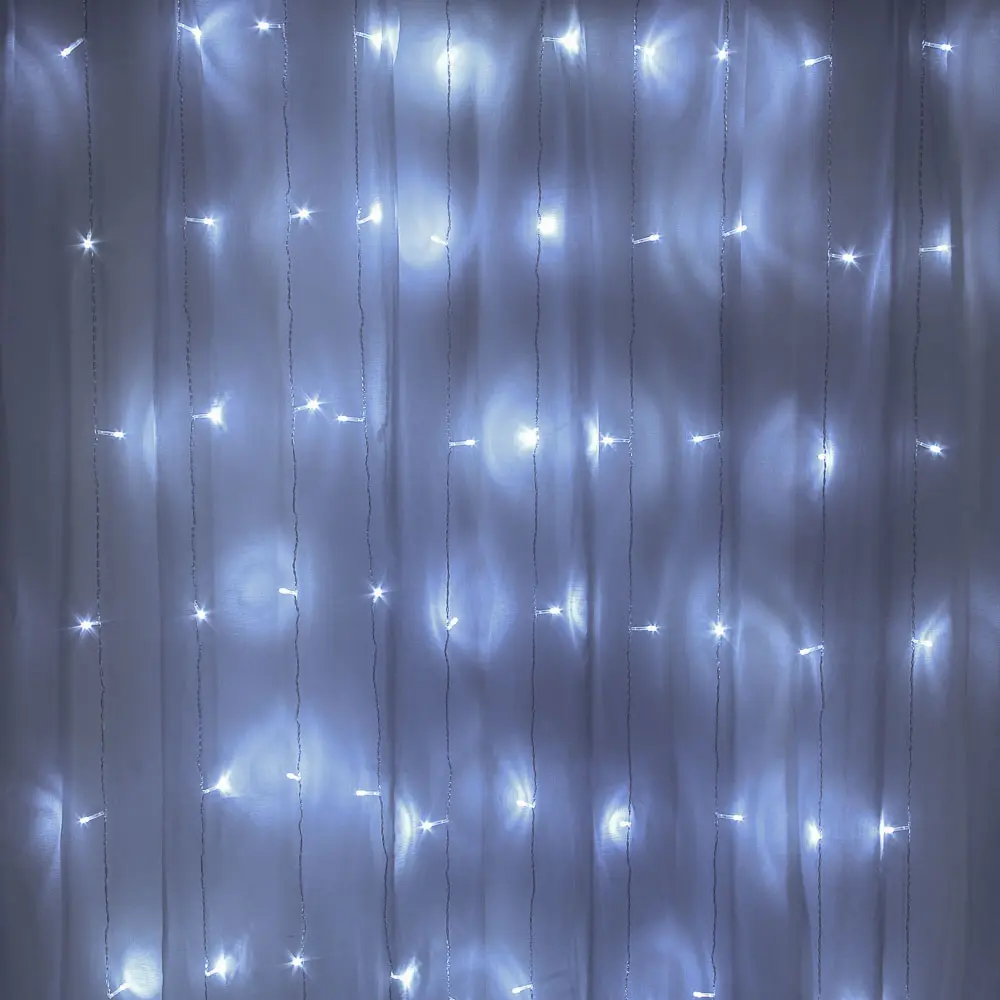 СНОУ БУМ Гирлянда эл. занавес 2х2м, 100LED, 10 нитей, холодный белый, пост.свеч., ПВХ прозрач., 220В - #5