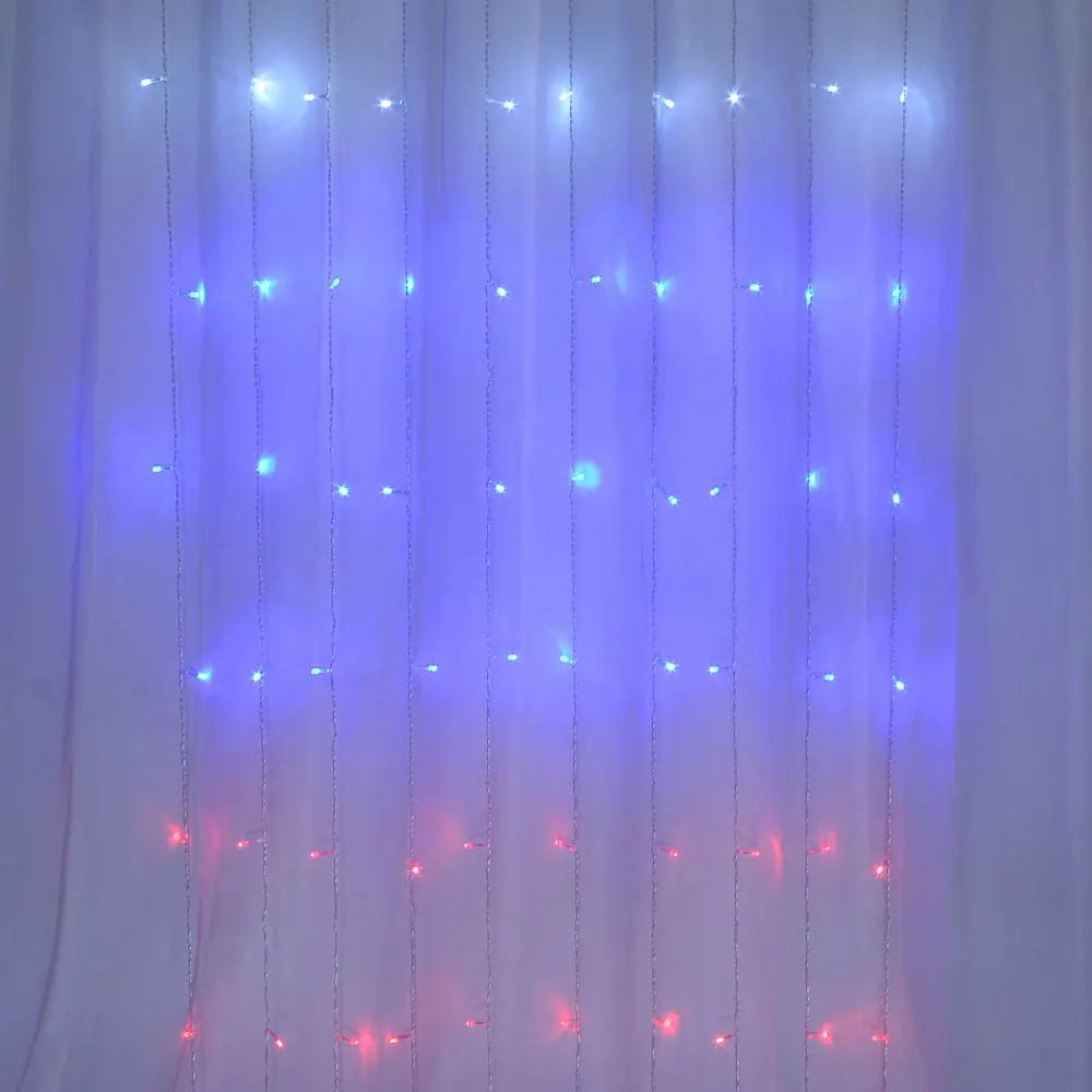 СНОУ БУМ Гирлянда эл. занавес 2х2м, 100LED, 10 нитей, триколор,пост.свеч., ПВХ прозрачный, 220В - #4