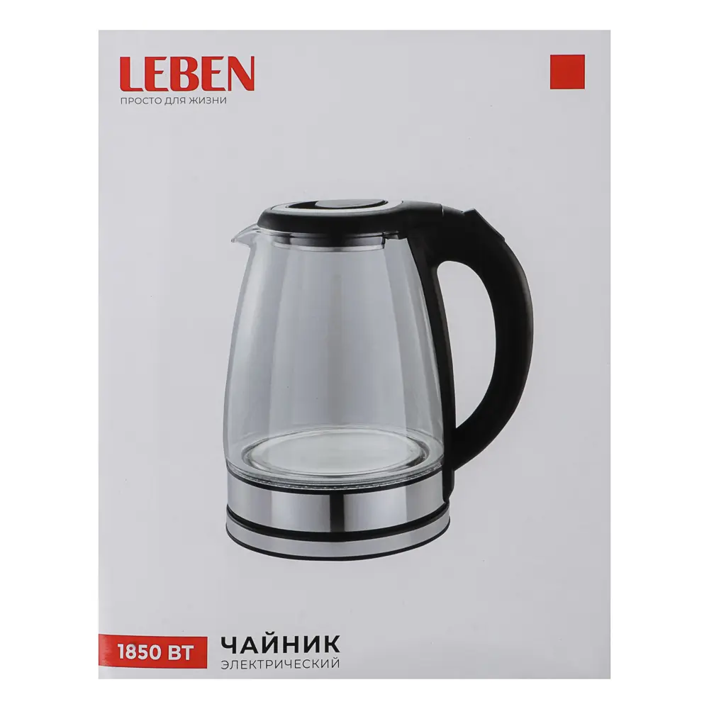 LEBEN Чайник электрический 1,8л стекло, черный - #12