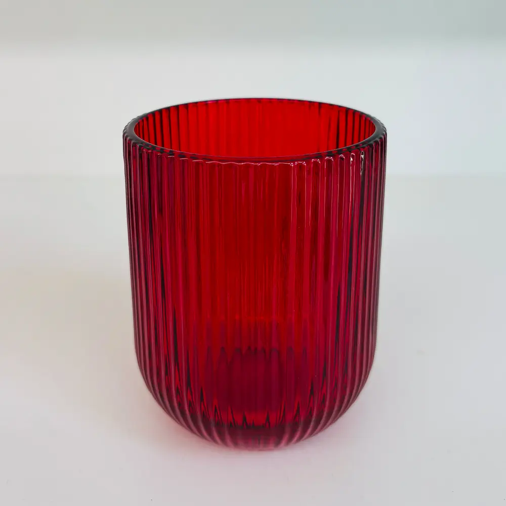 Стакан для воды тм MILLIMI Грея Марсала, стекло, 250мл, 7,5x9,5см, красный, рифленый - #1