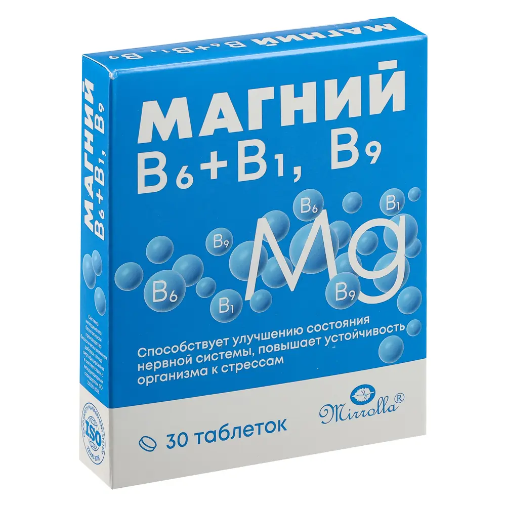 БАД к пище Комплекс "Магний B6+B1,B9" Мирролла, 30табл - #1