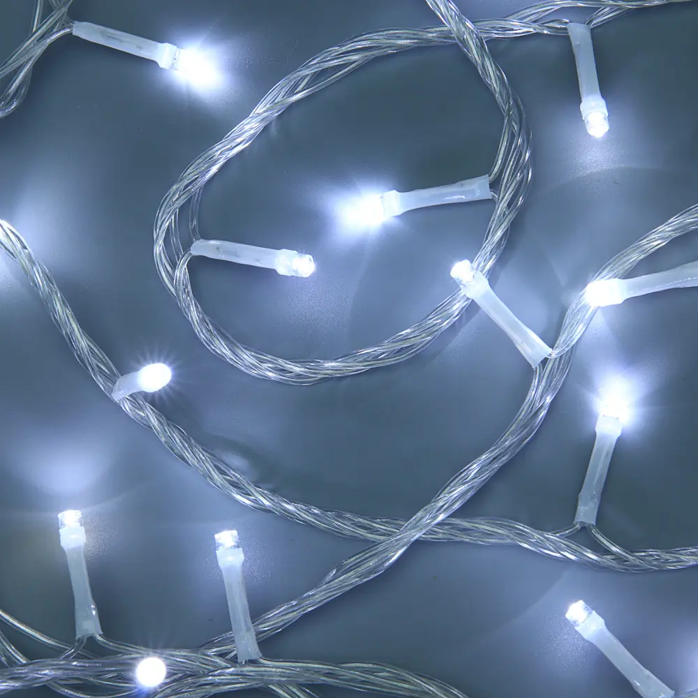 СНОУ БУМ Гирлянда эл. вьюн 10м, 100 LED, белый, пост. свеч., ПВХ прозр., коннектор, 220В, 351-794 - #1