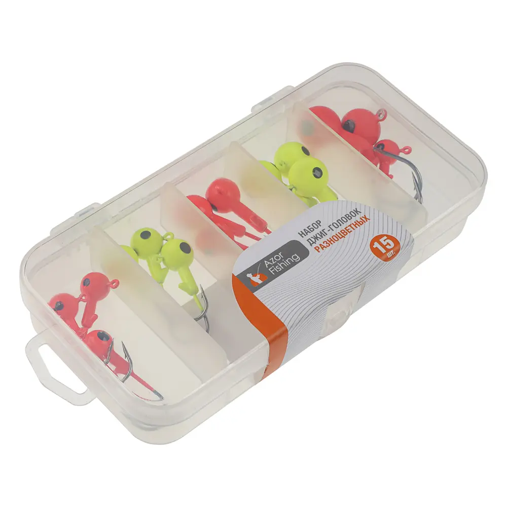 Набор разноцветных джиг головок в коробке тм AZOR FISHING, 15шт, 3,5,7,10,12гр - #16