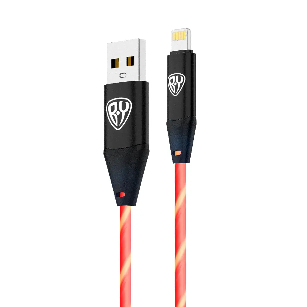 BY Кабель для зарядки Светящийся iP, 1м, 2.4А, Быстрая зарядка, LED подсветка оранжевая, Конек - #3
