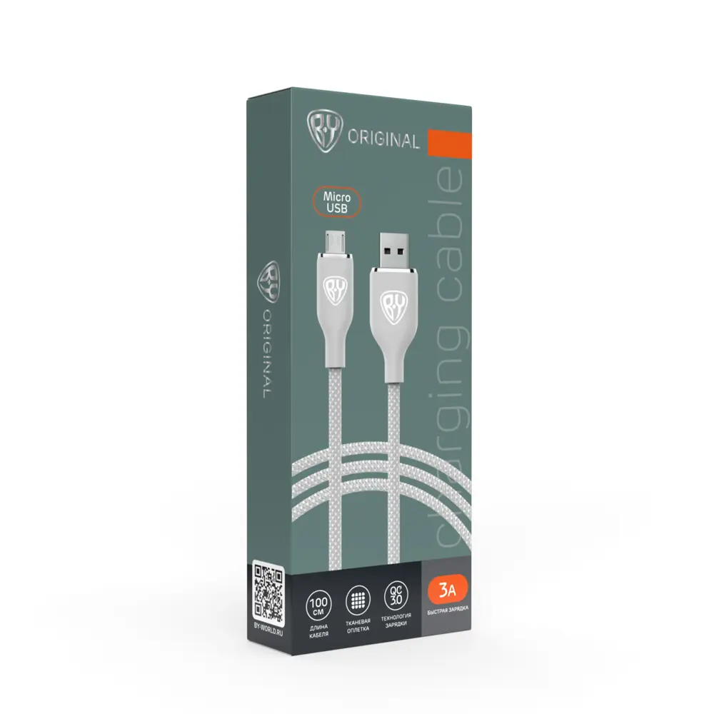 Кабель для зарядки USB(A)-microUSB BY Elite, 3А, 1м, Быстрая зарядка QC3.0, 100см, серый - #2