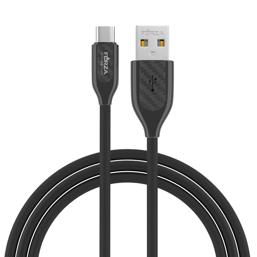 Кабель для зарядки USB(A)-Type C FORZA Карбон, 1м, Быстрая зарядка 2.4А, 12Вт, прорезиненный, 3цвета - #11