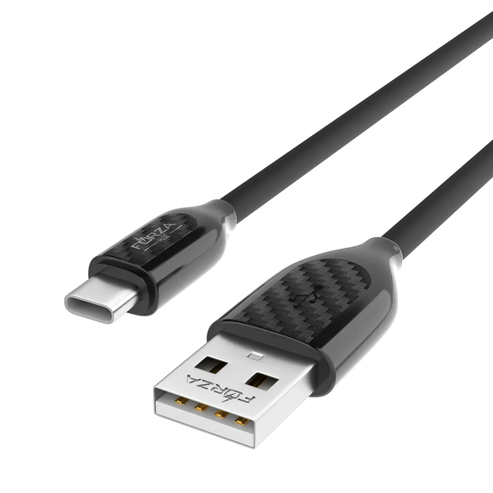 Кабель для зарядки USB(A)-Type C FORZA Карбон, 1м, Быстрая зарядка 2.4А, 12Вт, прорезиненный, 3цвета - #13