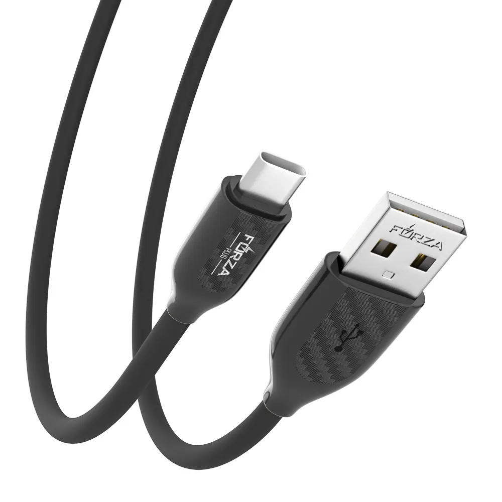 Кабель для зарядки USB(A)-Type C FORZA Карбон, 1м, Быстрая зарядка 2.4А, 12Вт, прорезиненный, 3цвета - #14