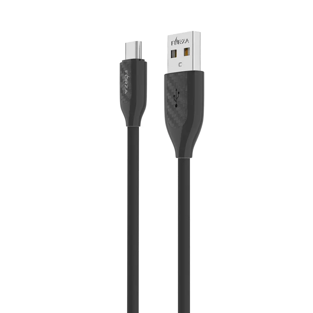 Кабель для зарядки USB(A)-Type C FORZA Карбон, 1м, Быстрая зарядка 2.4А, 12Вт, прорезиненный, 3цвета - #15