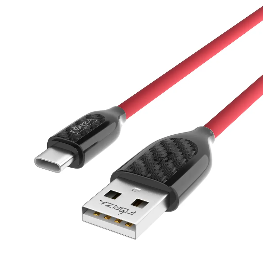Кабель для зарядки USB(A)-Type C FORZA Карбон, 1м, Быстрая зарядка 2.4А, 12Вт, прорезиненный, 3цвета - #9