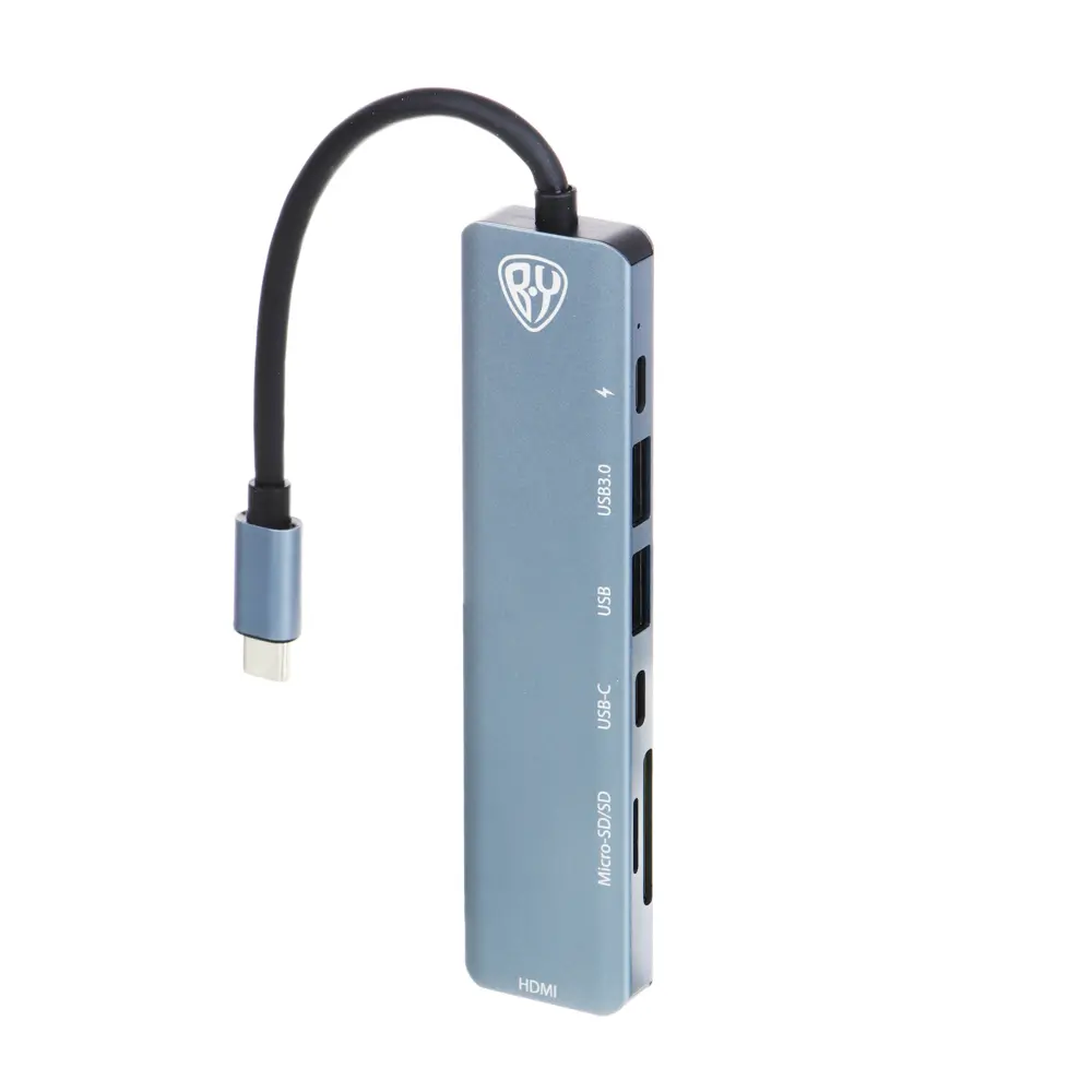 USB-концентратор 7в1 BY, USB-C INPUT 65 W, HDMI 4K, USB-A 3.0, USB-A 2.0, USB-C, MICRO-SD, SD - #3