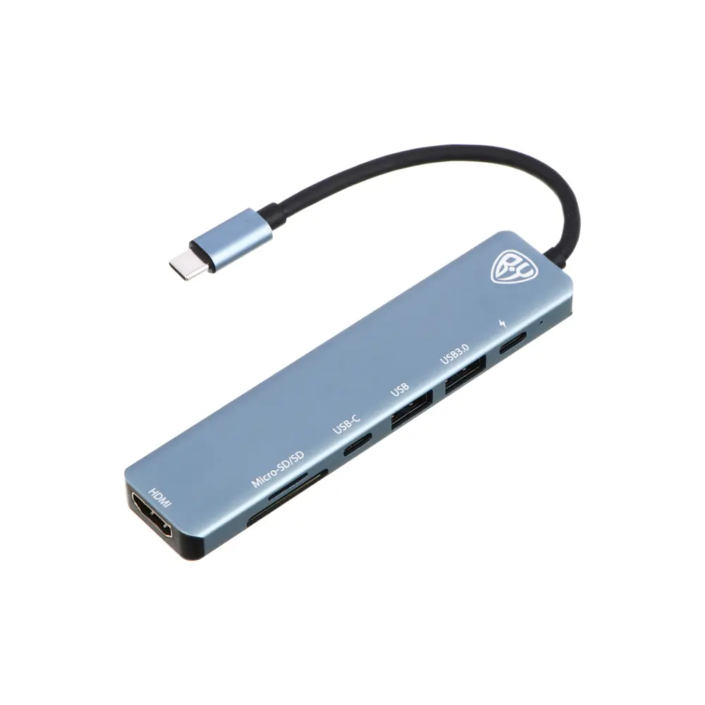 USB-концентратор 7в1 BY, USB-C INPUT 65 W, HDMI 4K, USB-A 3.0, USB-A 2.0, USB-C, MICRO-SD, SD - #4