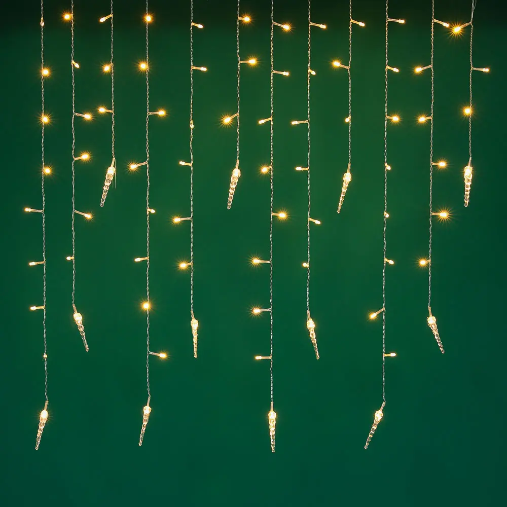СНОУ БУМ Гирлянда эл. бахрома с сосульками 2.5x0.3х0.5x0.7м, 80LED, шампань, пост свеч,ПВХ проз,220В - #1