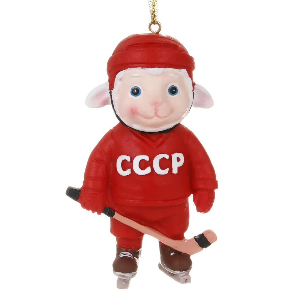 Подвесное украшение "Овечка Хоккеист" тм СНОУ БУМ 9,5 см, полирезин, в коробке - #1