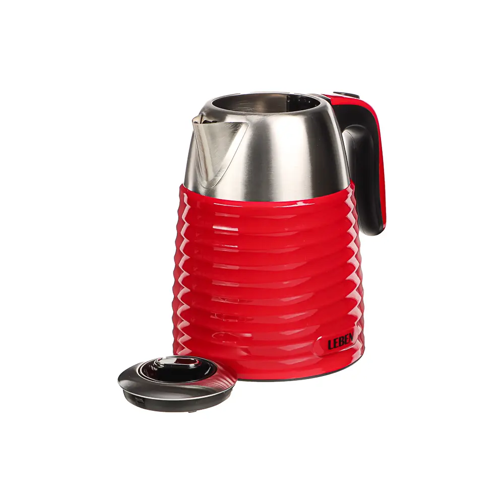 LEBEN Чайник электрический 1,7 л., 2200 Вт., металл-пластик ребристый, бордо - #6