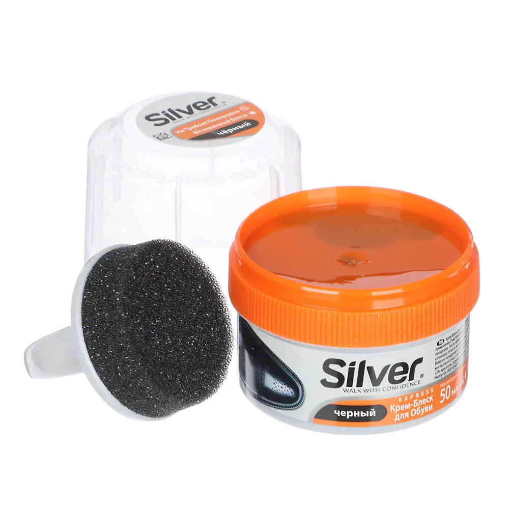 SILVER Крем-блеск для обуви, банка с губкой, 50мл, черный, 3005-01/2005-01 - #2