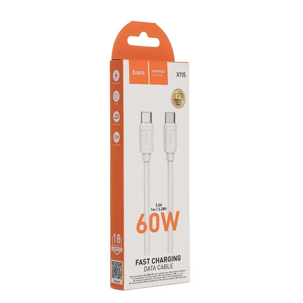 Кабель для зарядки Type C-Type C hoco. модель X115, 60Вт, 1м, 3А, белый - #2