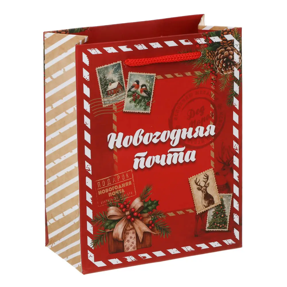 Пакет подарочный бумажный тм СНОУ БУМ 11,5x14,5x6см, ручк шнур 3диз, 190гр/м2 Новогодняя почта - #2