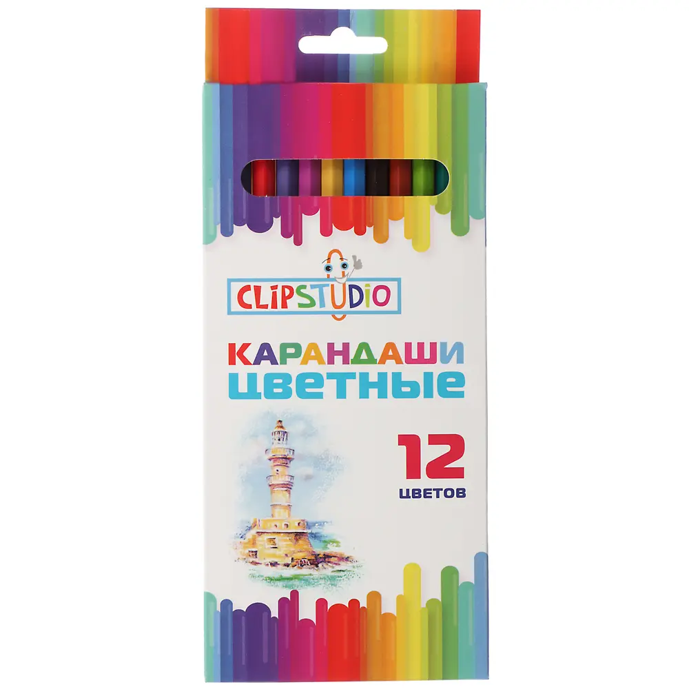 Карандаши 12цв. ClipStudio шестигранные заточ., пластик, в карт.кор. с подвесом - #1