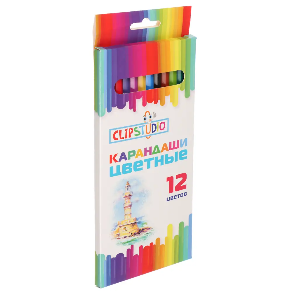 Карандаши 12цв. ClipStudio шестигранные заточ., пластик, в карт.кор. с подвесом - #4
