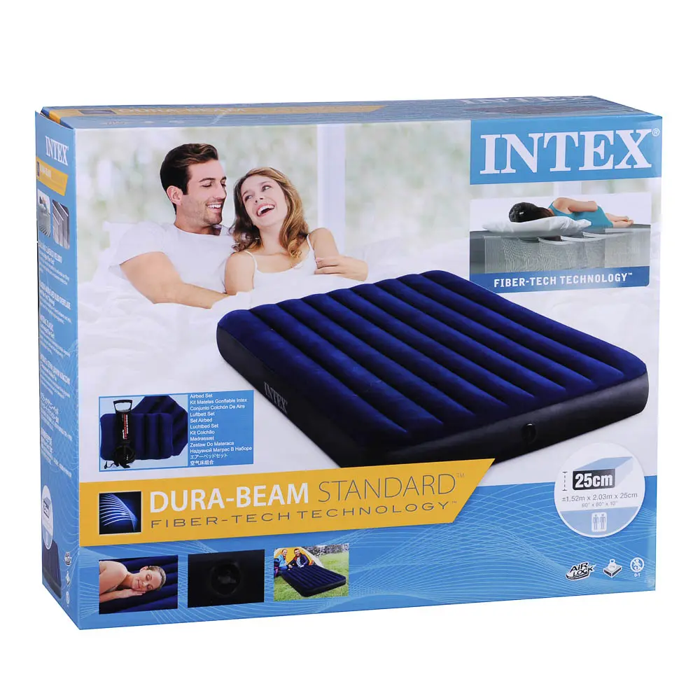 INTEX Матрас надувной CLASSIC DOWNY, в комплекте 2 подушки и насос, 203x152x25см, до 272кг, 64765 - #9