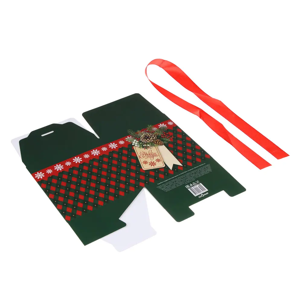 Коробка подарочная новогодняя тм СНОУ БУМ складная с бантом, 12x12x12см, 4диз, картон - #6