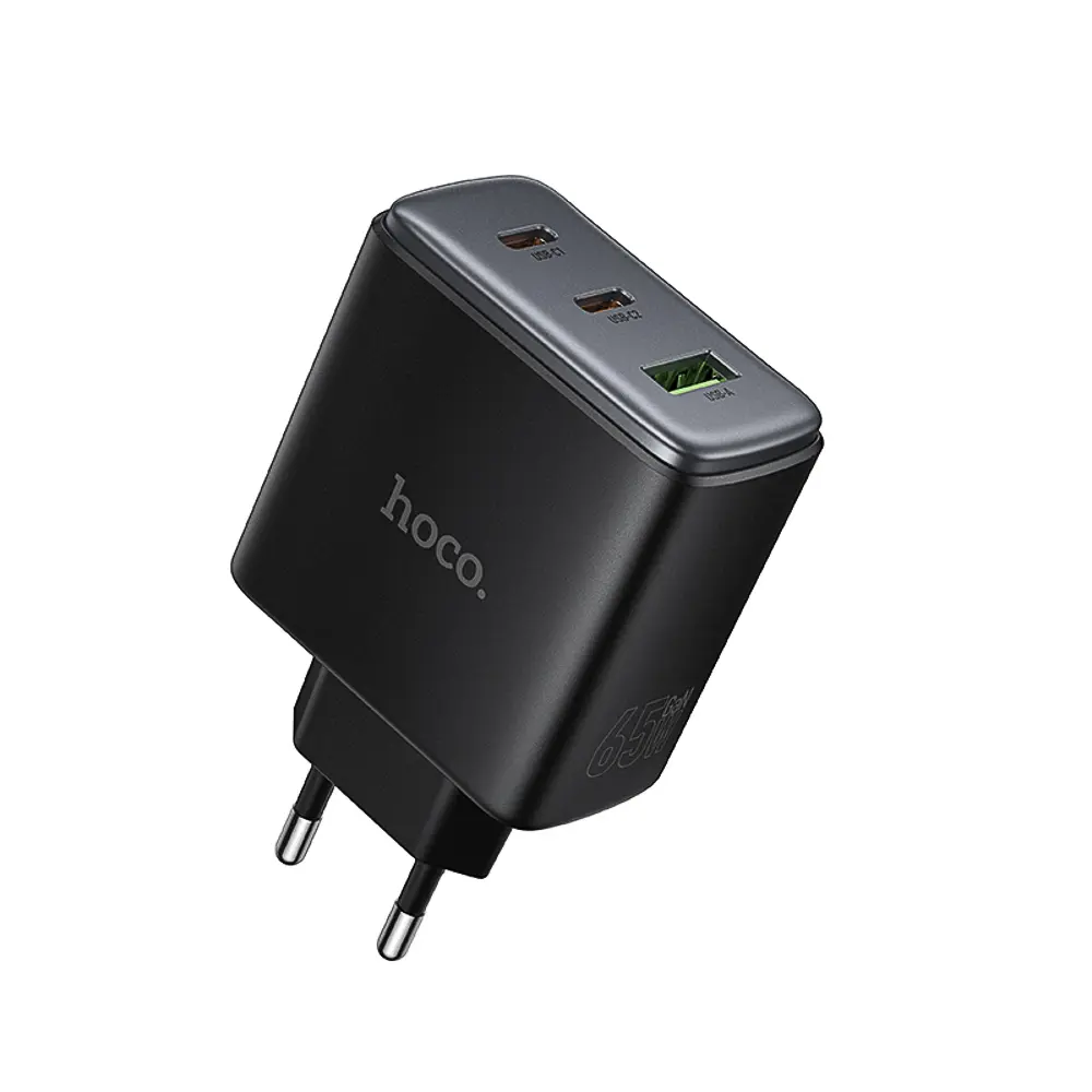 Сетевое зарядное устройство hoco. модель C160A, PD 65Вт, 2xType-C + USB-A, EU вилка - #1