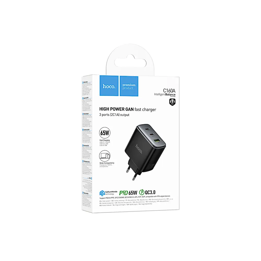 Сетевое зарядное устройство hoco. модель C160A, PD 65Вт, 2xType-C + USB-A, EU вилка - #2