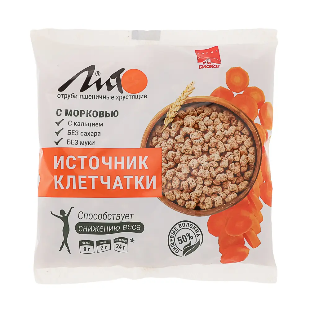 БАД к пище Отруби Лито пшеничные хрустящие, с кальцием и морковью, 100г - #1
