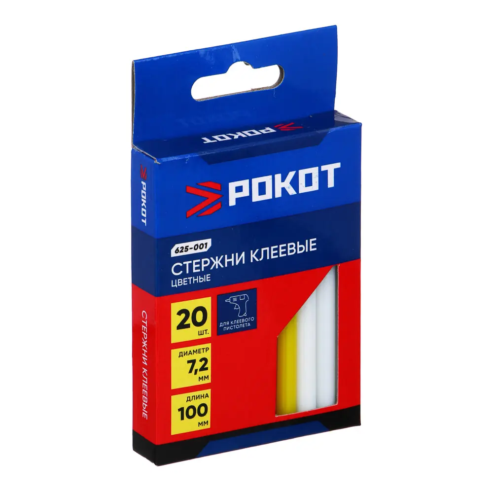 РОКОТ Стержни клеевые 20шт, 7,2x100мм, цветные, набор на блистере - #1