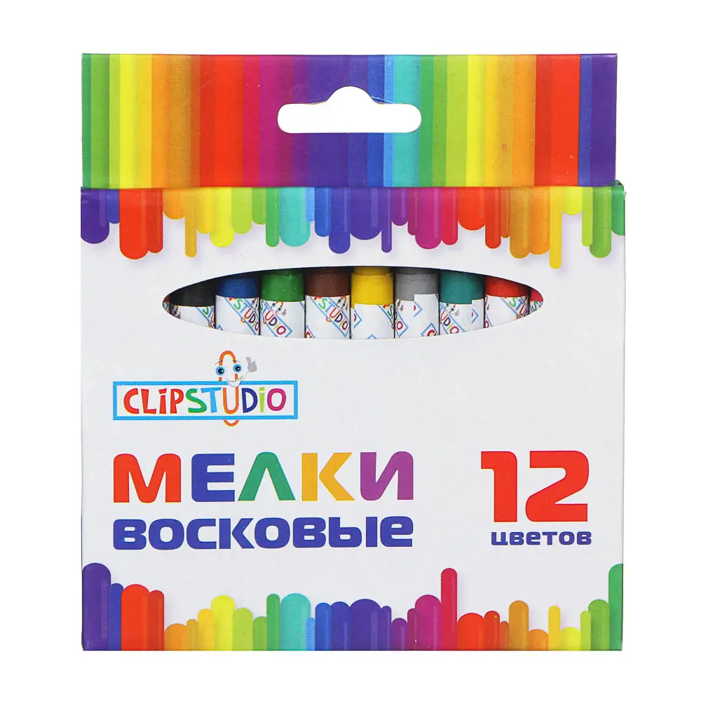 Мелки восковые 12цв. ClipStudio 7,8см, на органической основе, в картонной коробке с подвесом - #1