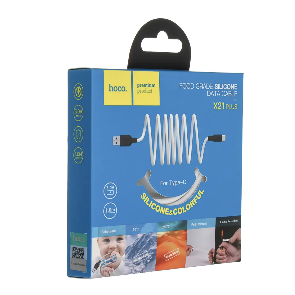 Кабель для зарядки USB(A)-Type C hoco. модель X21, 1м, 3А, силикон, черно-белый - #2