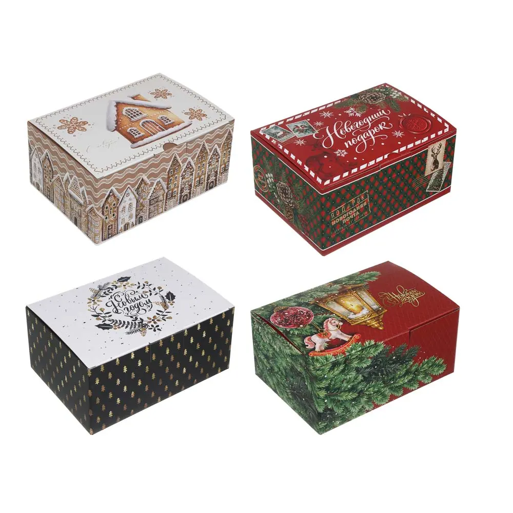 Коробка подарочная новогодняя тм СНОУ БУМ складная, 22x15x10см, 4 диз, картон - #1