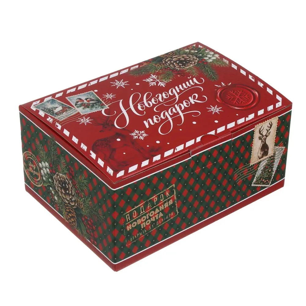 Коробка подарочная новогодняя тм СНОУ БУМ складная, 22x15x10см, 4 диз, картон - #2