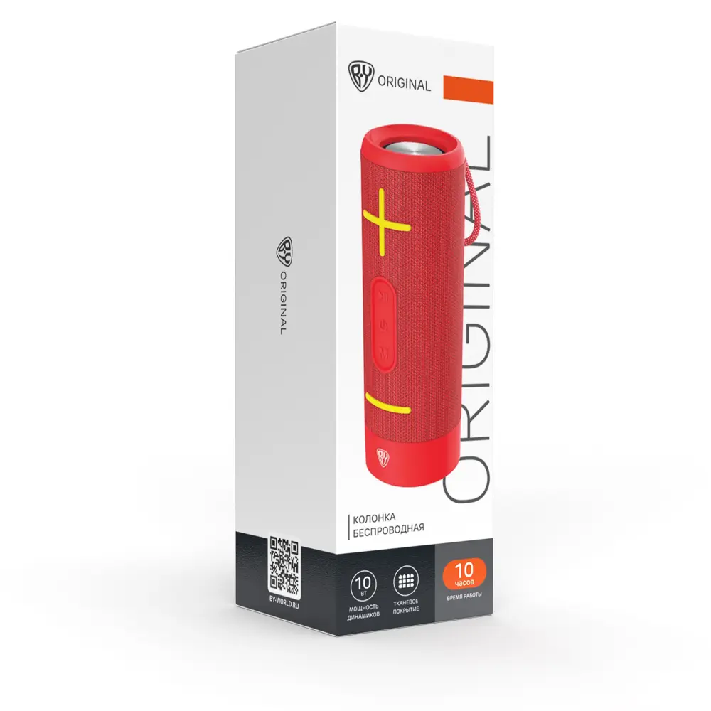 Колонка беспроводная BY Storm 10Вт, 1800мАч, BT5.0, USB, Micro-SD, AUX, тканевый корпус, красный - #2