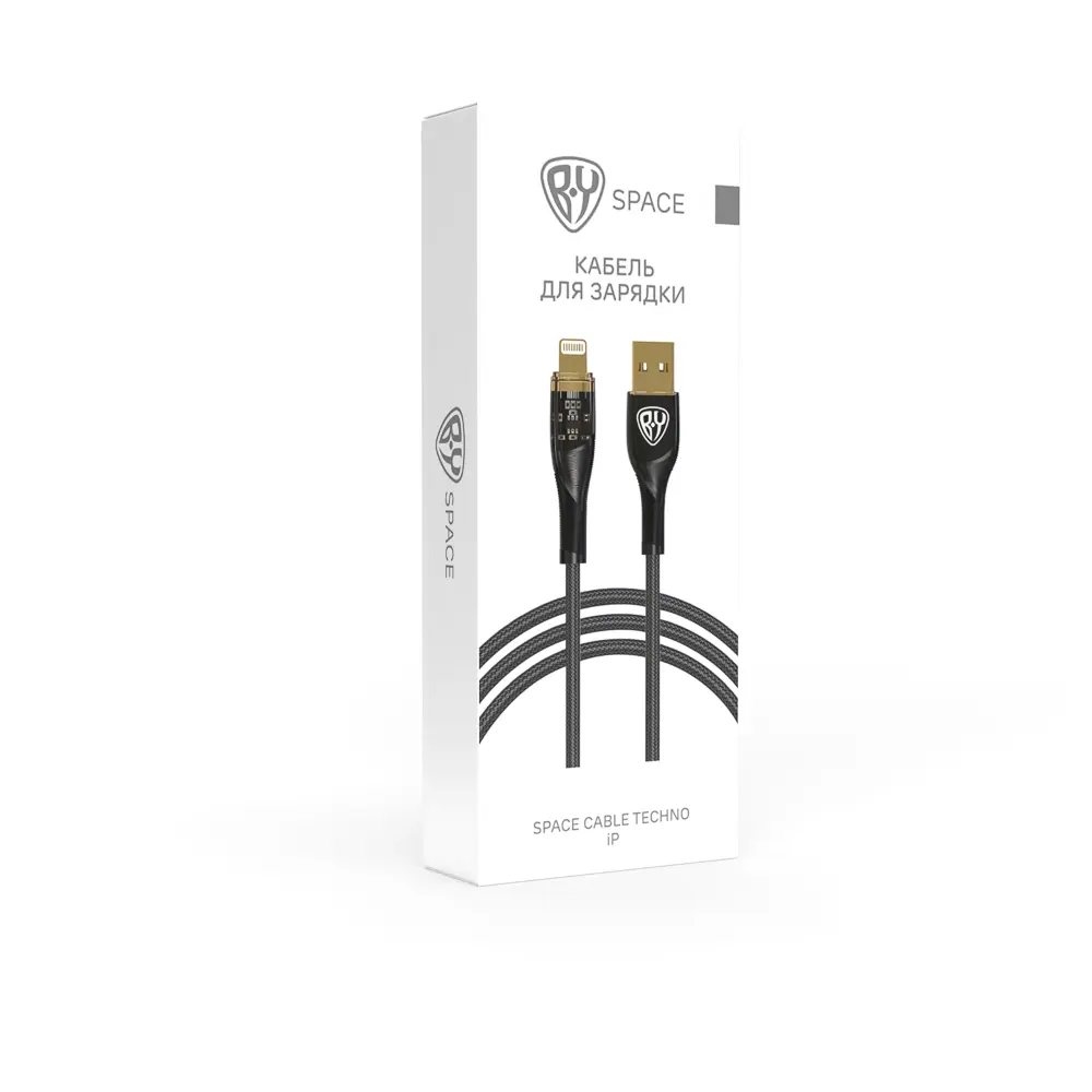 Кабель для зарядки USB(A)-iP BY Space Cable Techno, 1 м, 2.4А, Быстрая зарядка, черный - #2