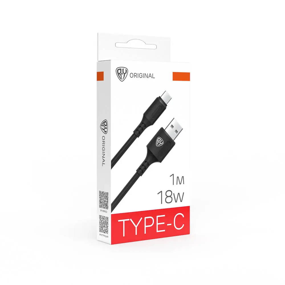 Кабель для зарядки USB(A)-Type C BY Fusion, 18Вт, 1 м, 3A, TPE, чёрный - #2