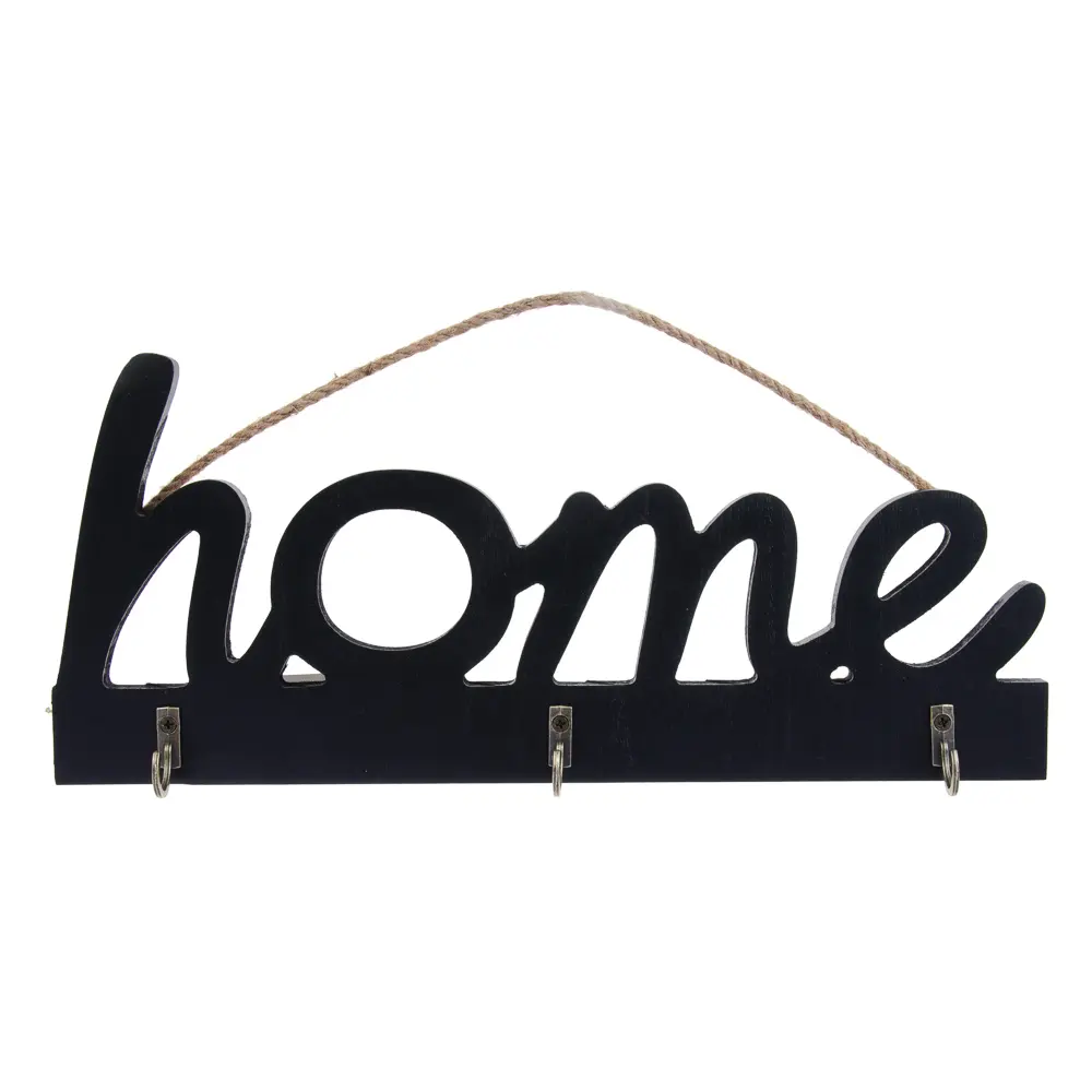 Ключница открытого типа HOME на 3 крючка, 30x3,5x13 см, МДФ, цвет черный - #1