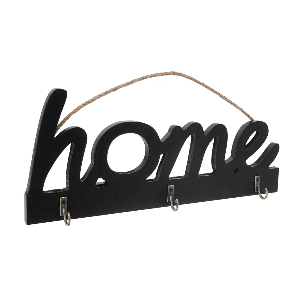 Ключница открытого типа HOME на 3 крючка, 30x3,5x13 см, МДФ, цвет черный - #2