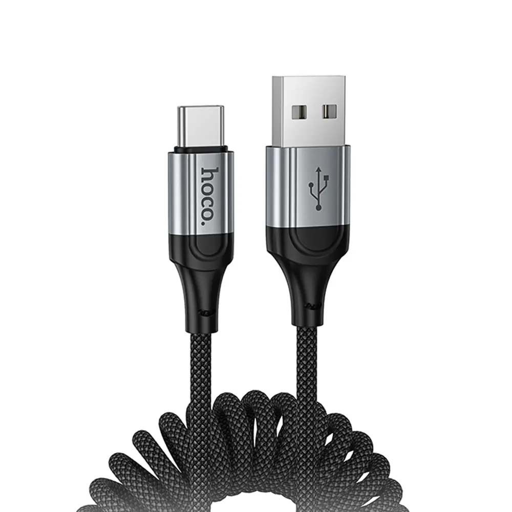 Кабель для зарядки USB(A)-Type C hoco. модель X121 Nuevo, 1 м, пружинный, черный - #1