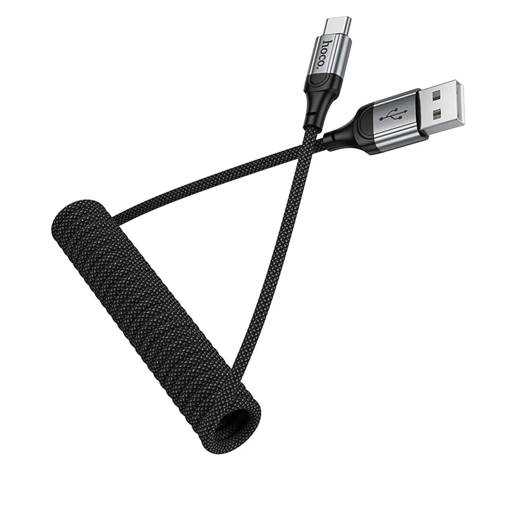 Кабель для зарядки USB(A)-Type C hoco. модель X121 Nuevo, 1 м, пружинный, черный - #3
