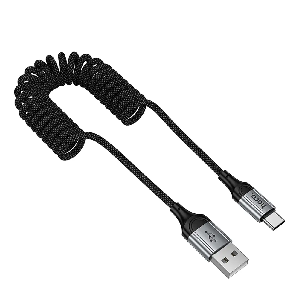 Кабель для зарядки USB(A)-Type C hoco. модель X121 Nuevo, 1 м, пружинный, черный - #7