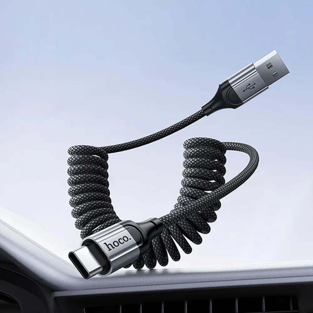 Кабель для зарядки USB(A)-Type C hoco. модель X121 Nuevo, 1 м, пружинный, черный - #9