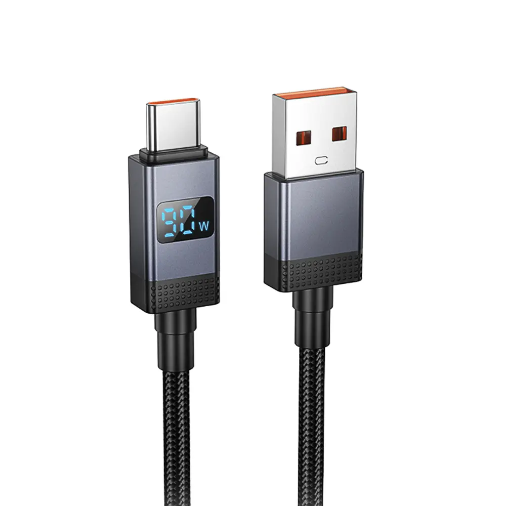Кабель для зарядки USB(A)-Type C hoco. модель X118 Generous, 1 м, 5А, с дисплеем, черный - #1
