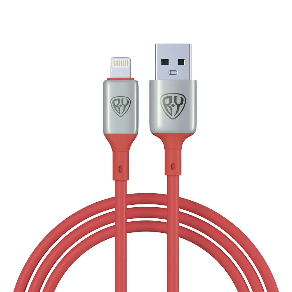 Кабель для зарядки USB(A)-iP BY Space Cable Pro, 2.4А, 1м, Быстрая зарядка, штекер металл, красный - #1