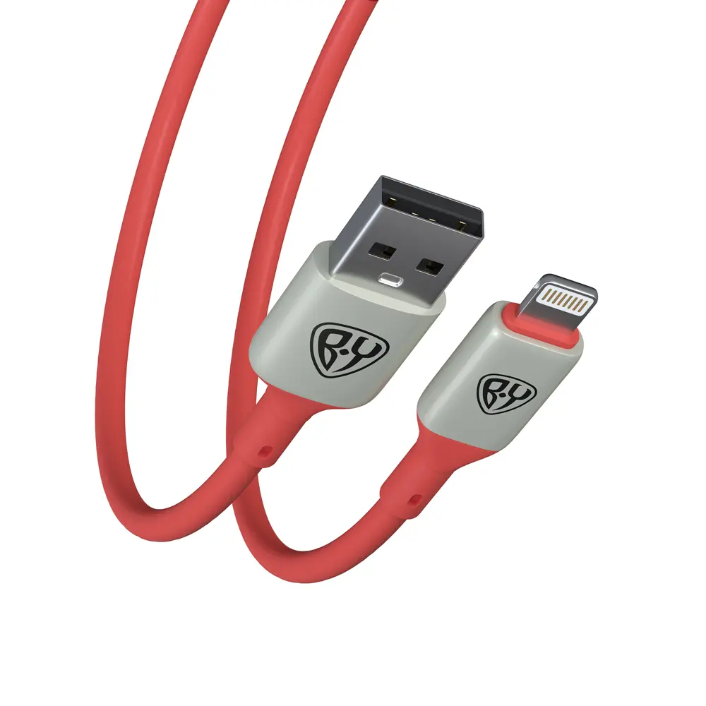 Кабель для зарядки USB(A)-iP BY Space Cable Pro, 2.4А, 1м, Быстрая зарядка, штекер металл, красный - #5
