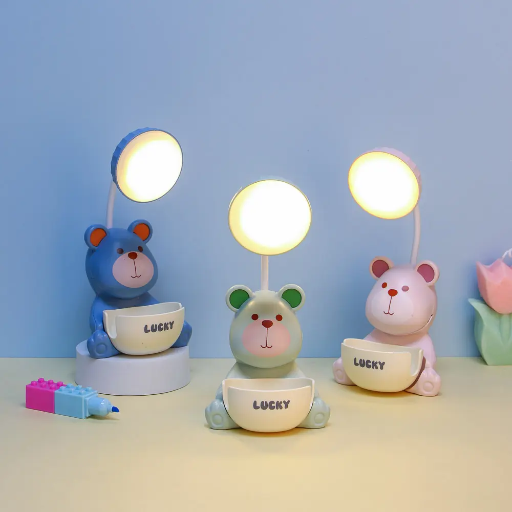 Светильник LED 3 в 1 "Мишка", подст. для тел. и ручек, точилка с конт., ABS, 10х10х24,5см,USB, 3диз. - #9